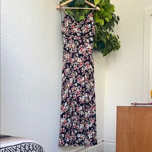 Lulu's Navy Floral Spaghetti Strap Maxi Dress